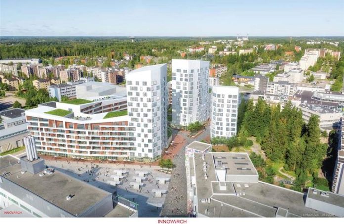 Havainnekuva, Myyrmäen keskustaa.